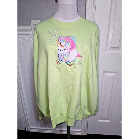 Women's Lime Green Sweater with Snowman Design - Picture 1 of 8